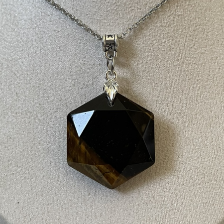 Tiger Eye Pendant Necklace • Stainless Steel Chain