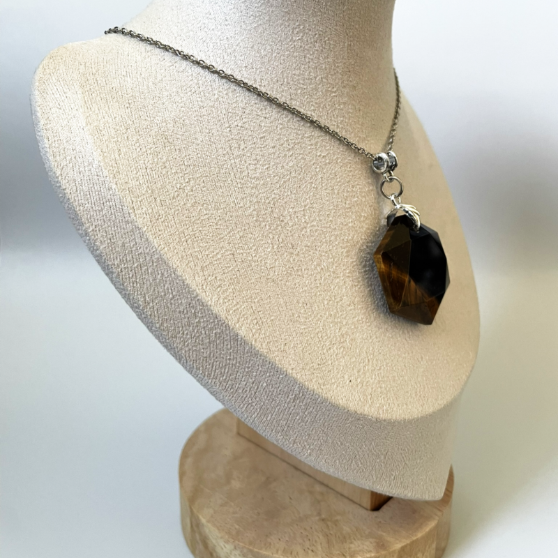 Tiger Eye Pendant Necklace • Stainless Steel Chain