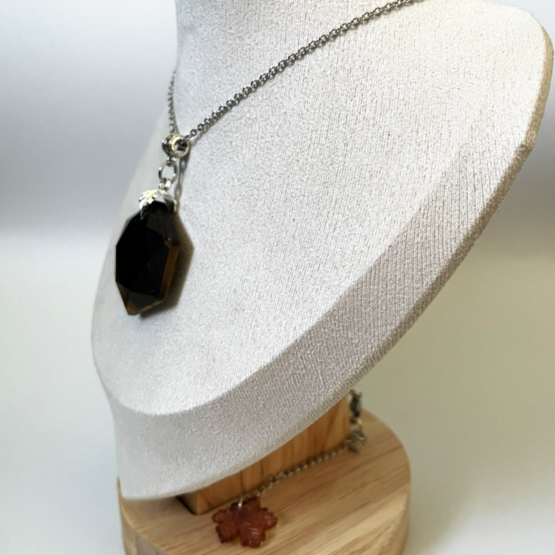 Tiger Eye Pendant Necklace • Stainless Steel Chain