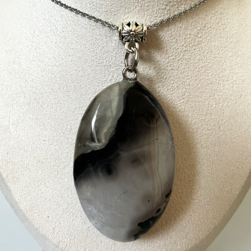 UV Reactive Agate Pendant Necklace • Stainless Steel Chain