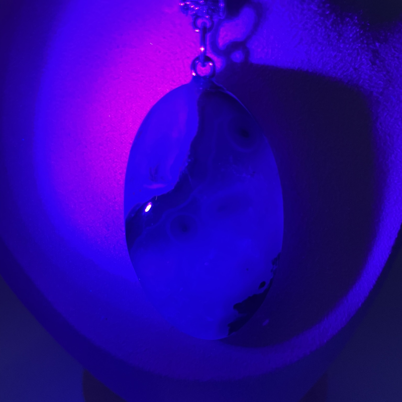 UV Reactive Agate Pendant Necklace • Stainless Steel Chain