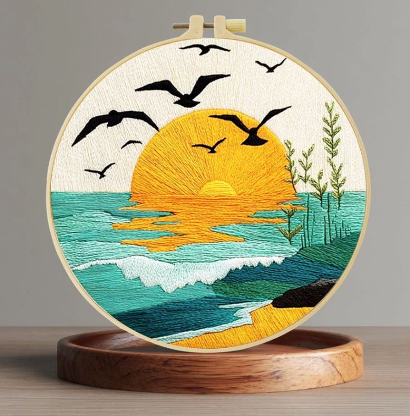 Cross Stitch Embroidery Kit for Beginners | Sunrise by Sea