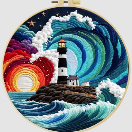 Cross Stitch Embroidery Kit for Beginners | Waves Lighthouse