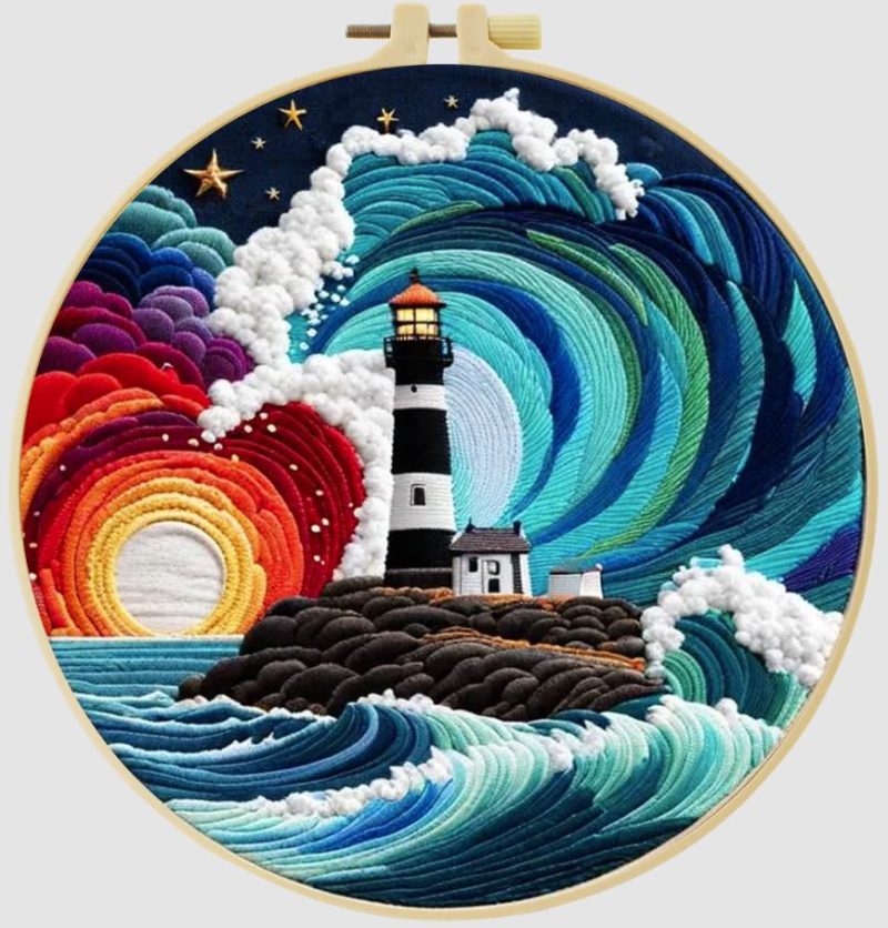 Cross Stitch Embroidery Kit for Beginners | Waves Lighthouse