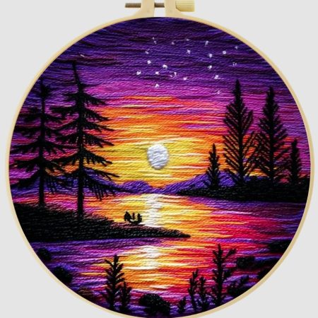 Cross Stitch Embroidery Kit for Beginners | Purple Sunset