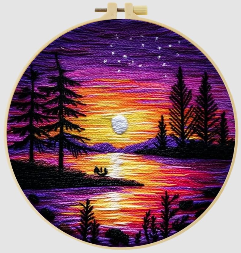 Cross Stitch Embroidery Kit for Beginners | Purple Sunset