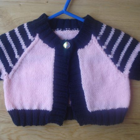 Childs Pale Pink and Navy Blue Striped Bolero, Cardigan Top
