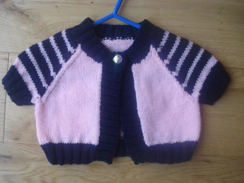 Childs Pale Pink and Navy Blue Striped Bolero, Cardigan Top