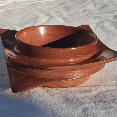 Square round turned wooden bowl