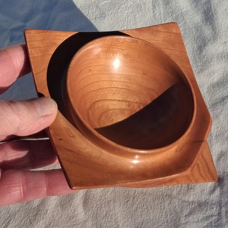 Square round turned wooden bowl