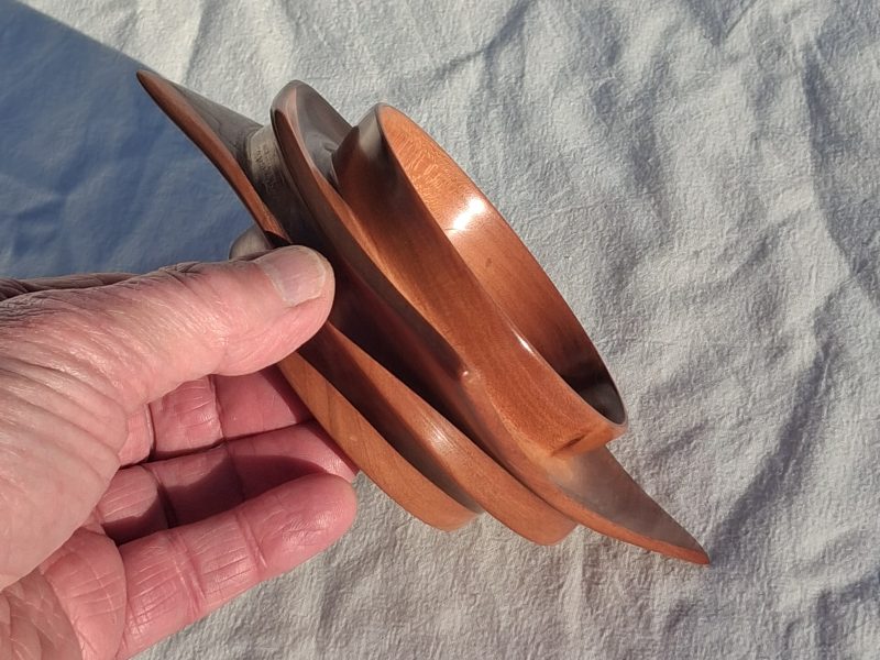 Square round turned wooden bowl