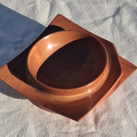 Square round turned wooden bowl