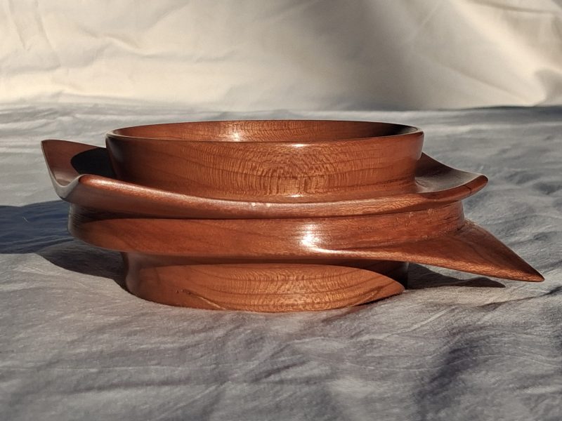 Square round turned wooden bowl