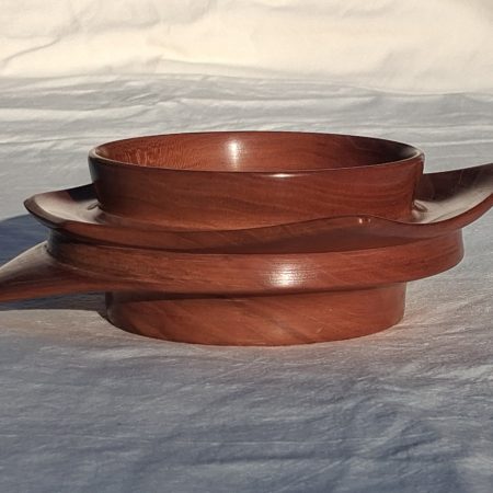Square round turned wooden bowl