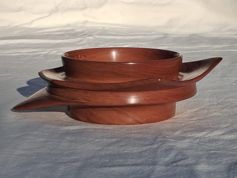 Square round turned wooden bowl