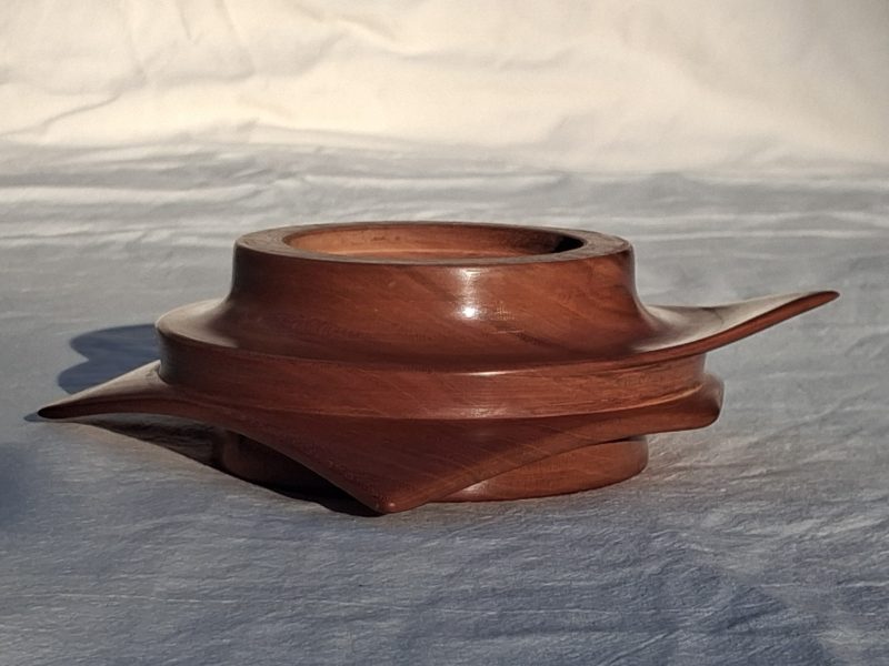 Square round turned wooden bowl