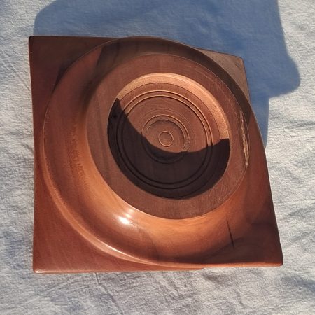 Square round turned wooden bowl