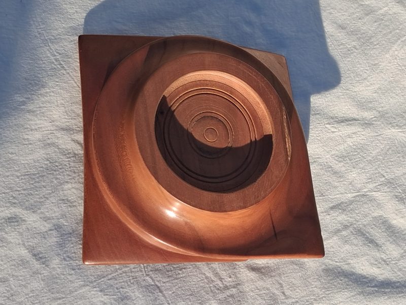 Square round turned wooden bowl