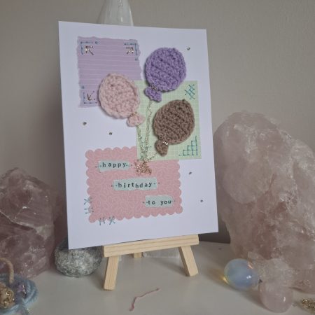 Crochet Balloon Birthday Card, Handmade Textured Card, Cute Pastel Birthday Card, Unique Keepsake Card for Her