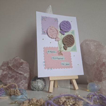 Crochet Balloon Birthday Card, Handmade Textured Card, Cute Pastel Birthday Card, Unique Keepsake Card for Her