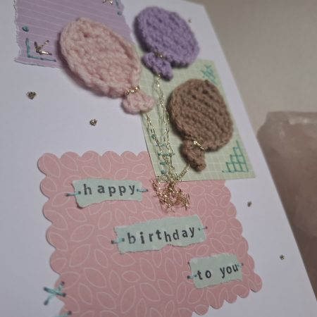 Crochet Balloon Birthday Card, Handmade Textured Card, Cute Pastel Birthday Card, Unique Keepsake Card for Her