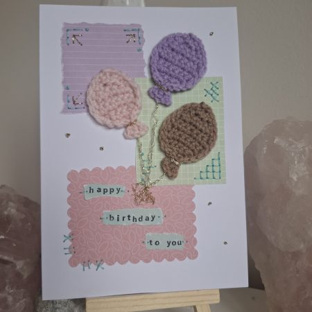 Crochet Balloon Birthday Card, Handmade Textured Card, Cute Pastel Birthday Card, Unique Keepsake Card for Her