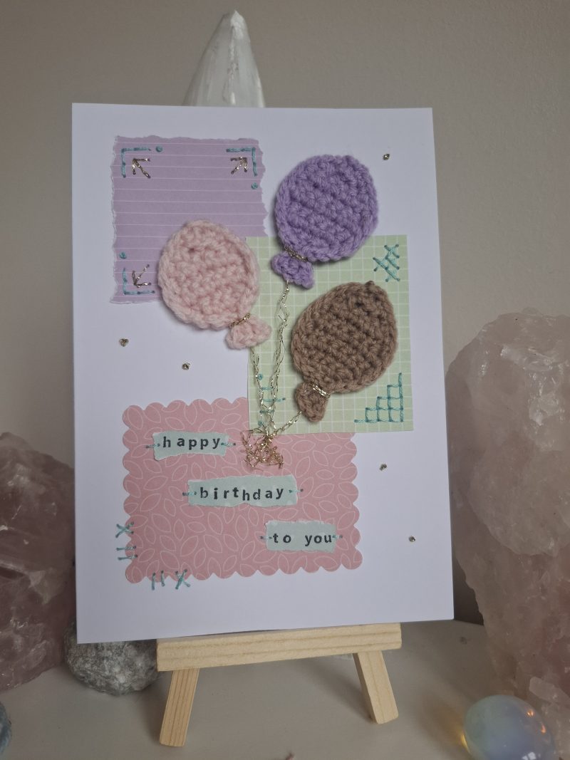 Crochet Balloon Birthday Card, Handmade Textured Card, Cute Pastel Birthday Card, Unique Keepsake Card for Her