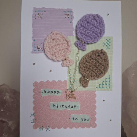 Crochet Balloon Birthday Card, Handmade Textured Card, Cute Pastel Birthday Card, Unique Keepsake Card for Her