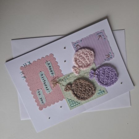 Crochet Balloon Birthday Card, Handmade Textured Card, Cute Pastel Birthday Card, Unique Keepsake Card for Her
