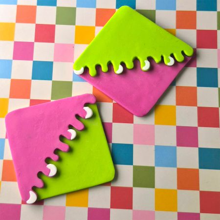 Corner Bookmark, Fun Melting Design, Polymer Clay, Bold Neon Pink-Green