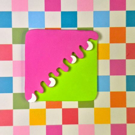 Corner Bookmark, Fun Melting Design, Polymer Clay, Bold Neon Pink-Green