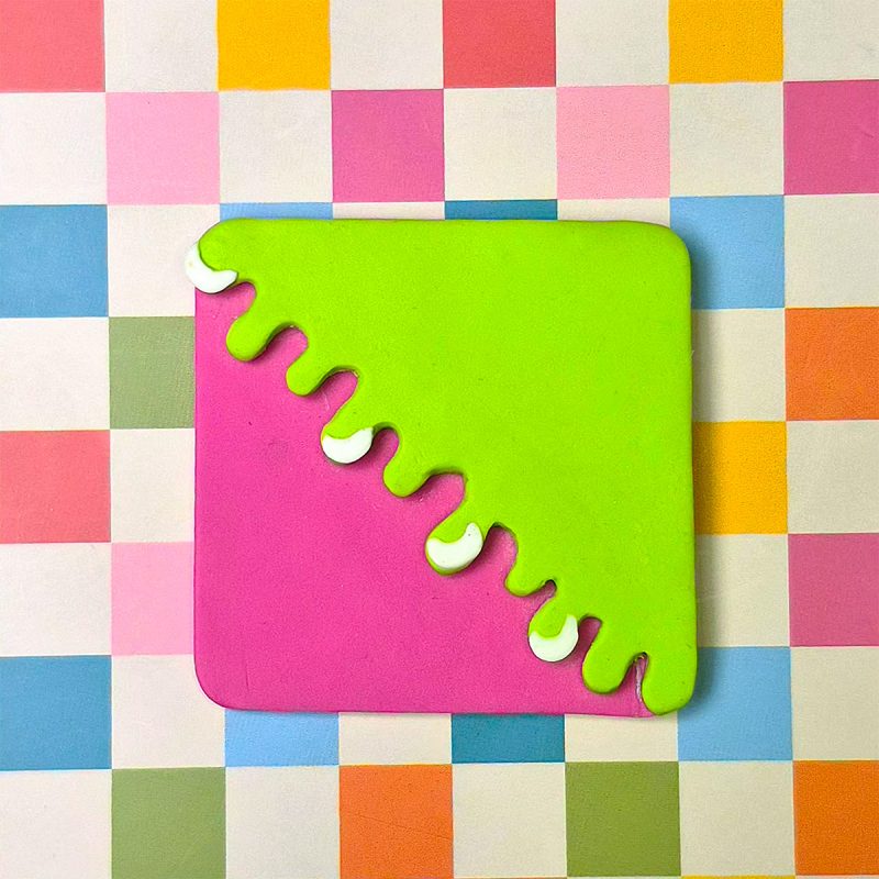 Corner Bookmark, Fun Melting Design, Polymer Clay, Bold Neon Pink-Green