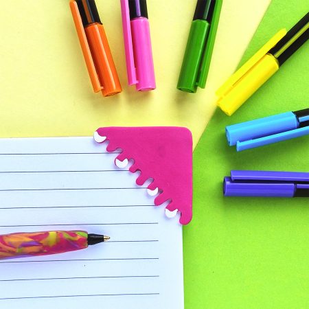 Corner Bookmark, Fun Melting Design, Polymer Clay, Bold Neon Pink-Green
