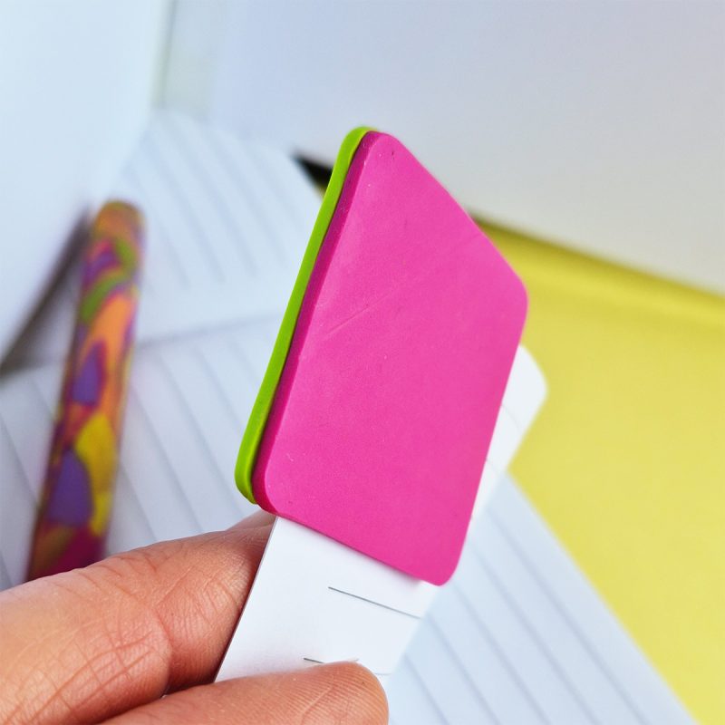 Corner Bookmark, Fun Melting Design, Polymer Clay, Bold Neon Pink-Green