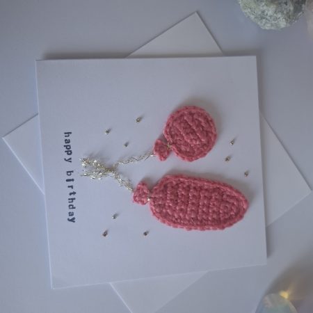 Crochet Balloon Birthday Card, Handmade Textured Card, Cute Pink Birthday Card, Unique Keepsake Card for Her