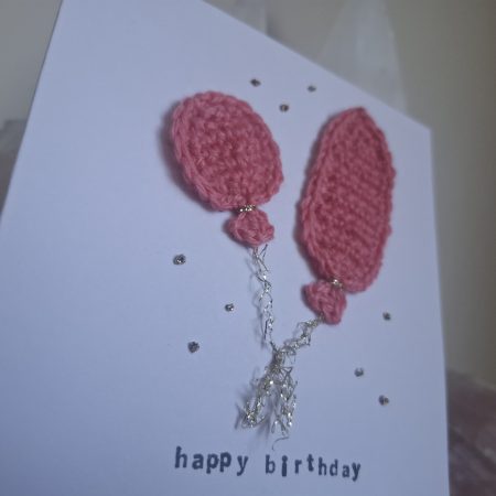Crochet Balloon Birthday Card, Handmade Textured Card, Cute Pink Birthday Card, Unique Keepsake Card for Her