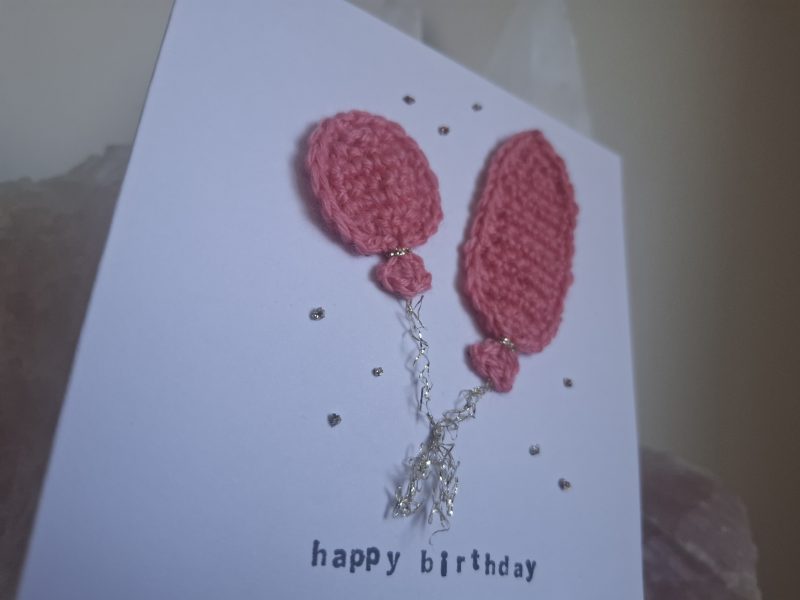 Crochet Balloon Birthday Card, Handmade Textured Card, Cute Pink Birthday Card, Unique Keepsake Card for Her