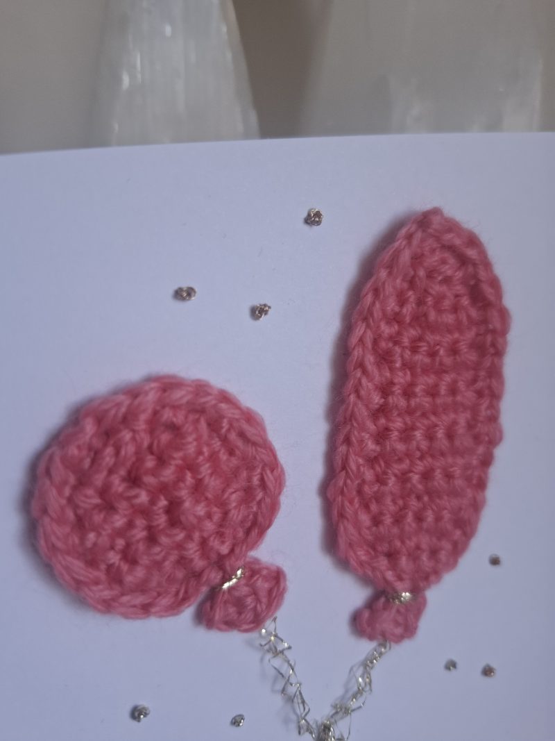 Crochet Balloon Birthday Card, Handmade Textured Card, Cute Pink Birthday Card, Unique Keepsake Card for Her