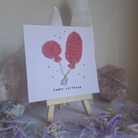 Crochet Balloon Birthday Card, Handmade Textured Card, Cute Pink Birthday Card, Unique Keepsake Card for Her
