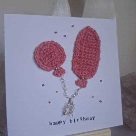 Crochet Balloon Birthday Card, Handmade Textured Card, Cute Pink Birthday Card, Unique Keepsake Card for Her