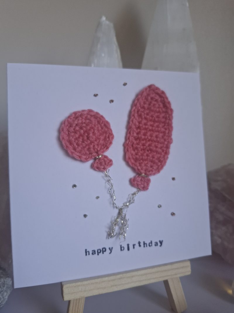 Crochet Balloon Birthday Card, Handmade Textured Card, Cute Pink Birthday Card, Unique Keepsake Card for Her