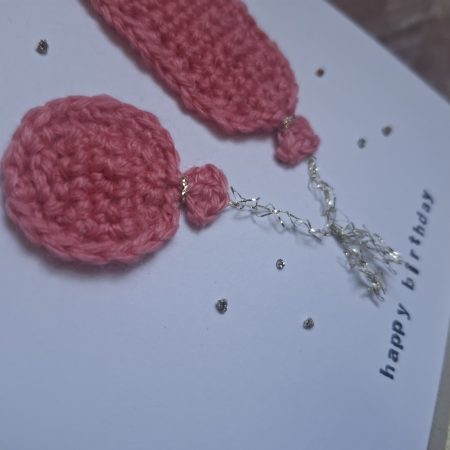 Crochet Balloon Birthday Card, Handmade Textured Card, Cute Pink Birthday Card, Unique Keepsake Card for Her