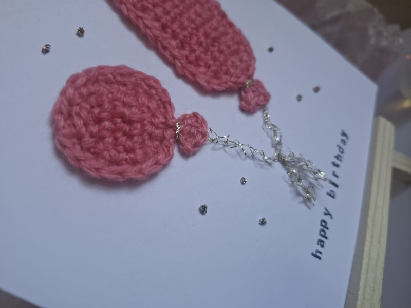 Crochet Balloon Birthday Card, Handmade Textured Card, Cute Pink Birthday Card, Unique Keepsake Card for Her
