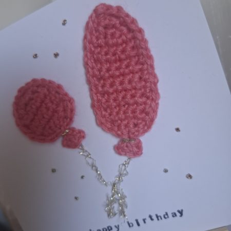 Crochet Balloon Birthday Card, Handmade Textured Card, Cute Pink Birthday Card, Unique Keepsake Card for Her