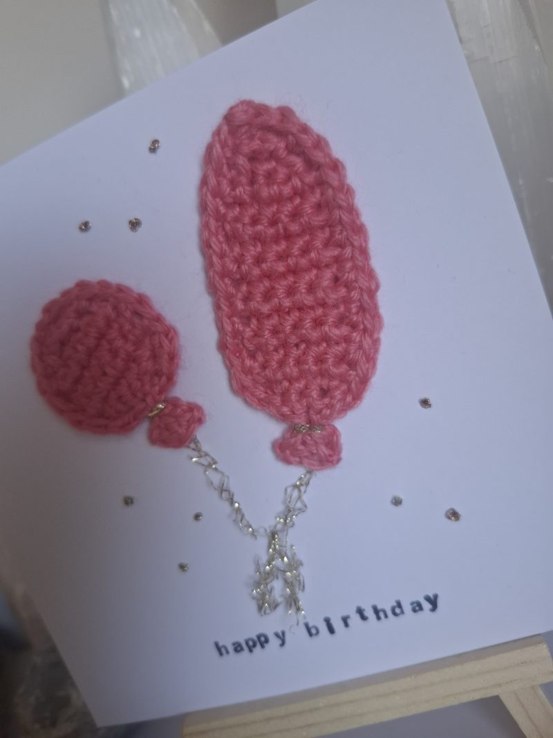 Crochet Balloon Birthday Card, Handmade Textured Card, Cute Pink Birthday Card, Unique Keepsake Card for Her