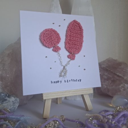 Crochet Balloon Birthday Card, Handmade Textured Card, Cute Pink Birthday Card, Unique Keepsake Card for Her