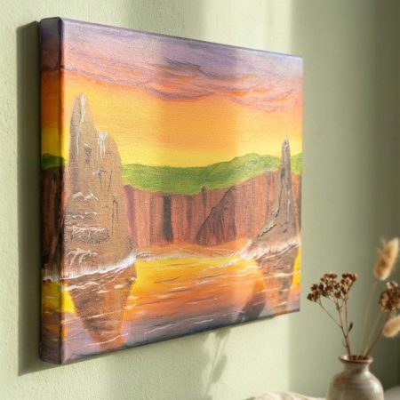 Original Painting, Duncansbay Stacks at Sunrise in Caithness, North Coast 500, Scotland