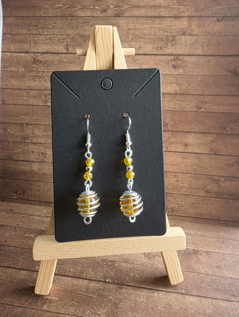 Citrine Spiral Earrings, Handmade 10mm Gemstone Wire Wrapped