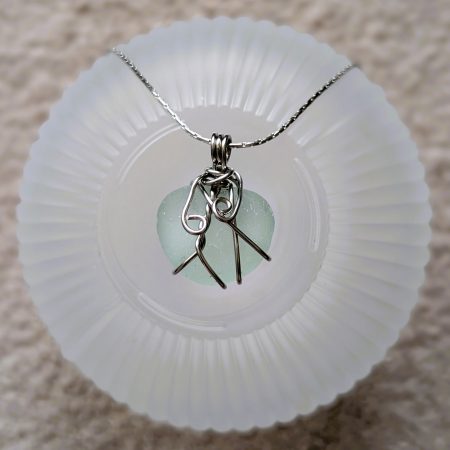 Cornish mint green sea glass necklace in stainless steel wire