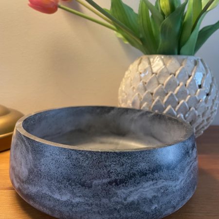Handmade eco resin grey and black marble effect bowl 18cm diameter
